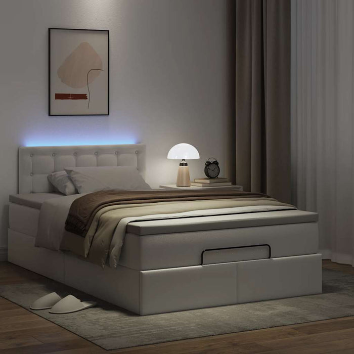 Cadru pat otoman cu saltea alb pur 120x200cm piele artificială - WALTI WALTI