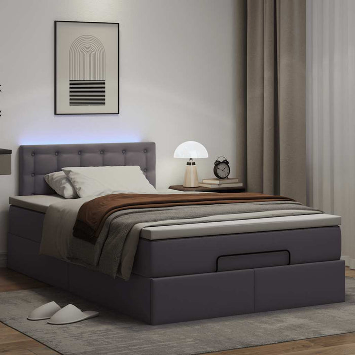 Cadru de pat otoman cu saltea gri 120x200cm piele artificială - WALTI WALTI