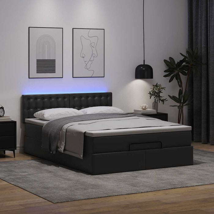 Pat otoman cu saltele și LEDs, negru 140x190cm, piele ecologică WALTI
