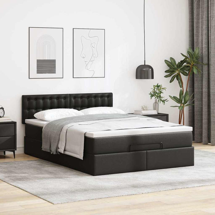 Pat otoman cu saltele și LEDs, negru 140x190cm, piele ecologică WALTI