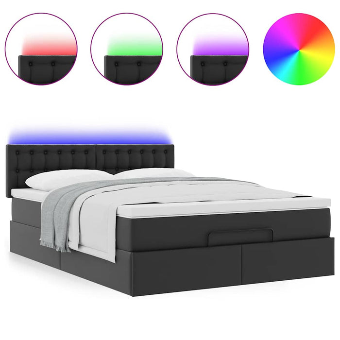Pat otoman cu saltele și LEDs, negru 140x190cm, piele ecologică WALTI