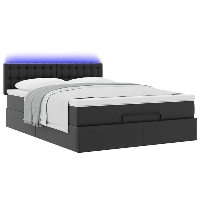 Pat otoman cu saltele și LEDs, negru 140x190cm, piele ecologică WALTI