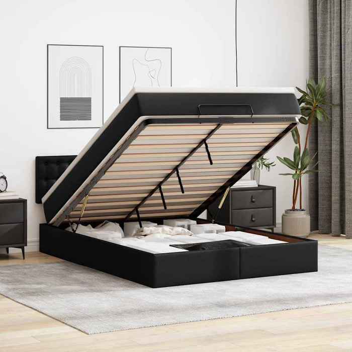 Pat otoman cu saltele și LEDs, negru 140x190cm, piele ecologică WALTI