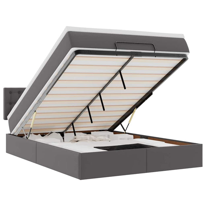 Pat otoman cu saltele și LEDs, gri, 140x190cm, piele ecologică - WALTI WALTI