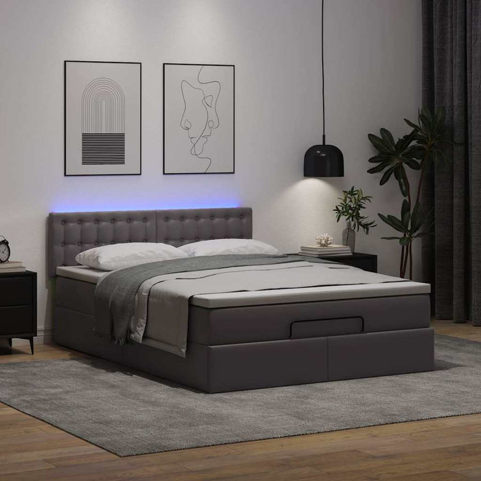 Pat otoman cu saltele și LEDs, gri, 140x190cm, piele ecologică - WALTI WALTI