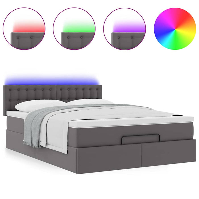 Pat otoman cu saltele și LEDs, gri, 140x190cm, piele ecologică - WALTI WALTI
