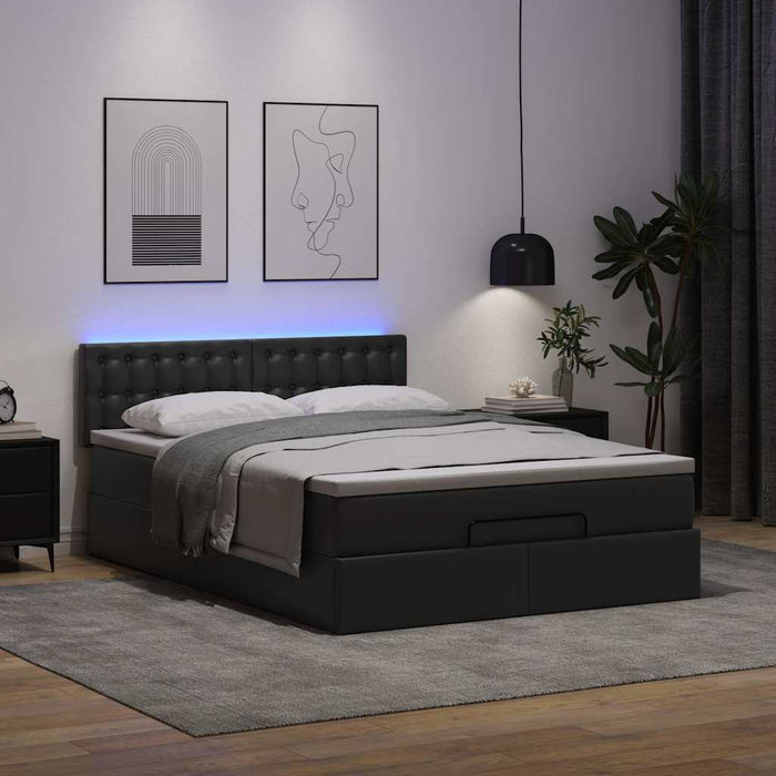 Pat otoman cu saltele și LEDs, negru 140x200cm, piele ecologică - WALTI WALTI