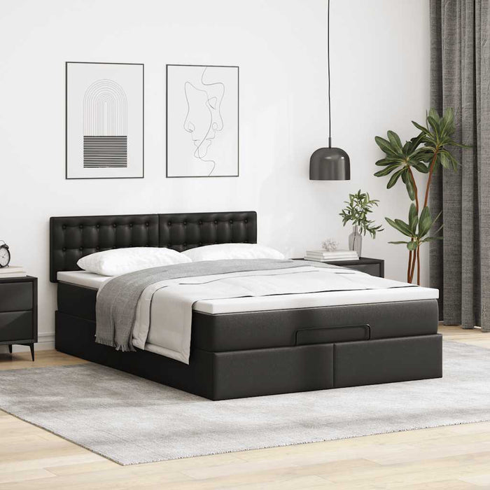 Pat otoman cu saltele și LEDs, negru 140x200cm, piele ecologică - WALTI WALTI