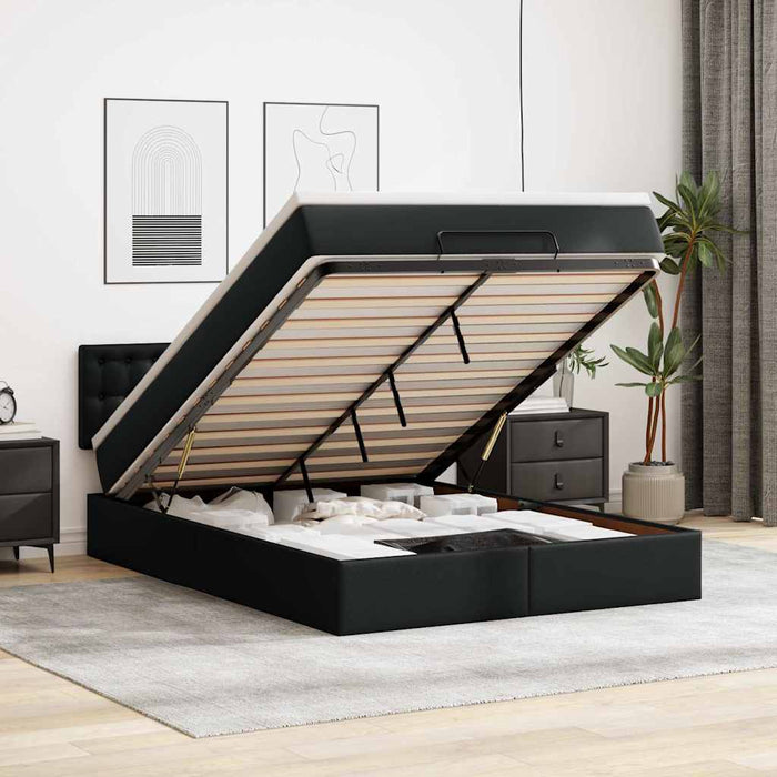 Pat otoman cu saltele și LEDs, negru 140x200cm, piele ecologică - WALTI WALTI