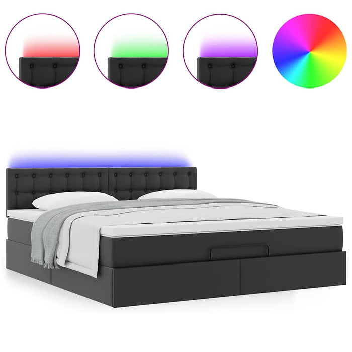 Pat otoman cu saltele și LEDs, negru 160x200cm, piele ecologică - WALTI WALTI