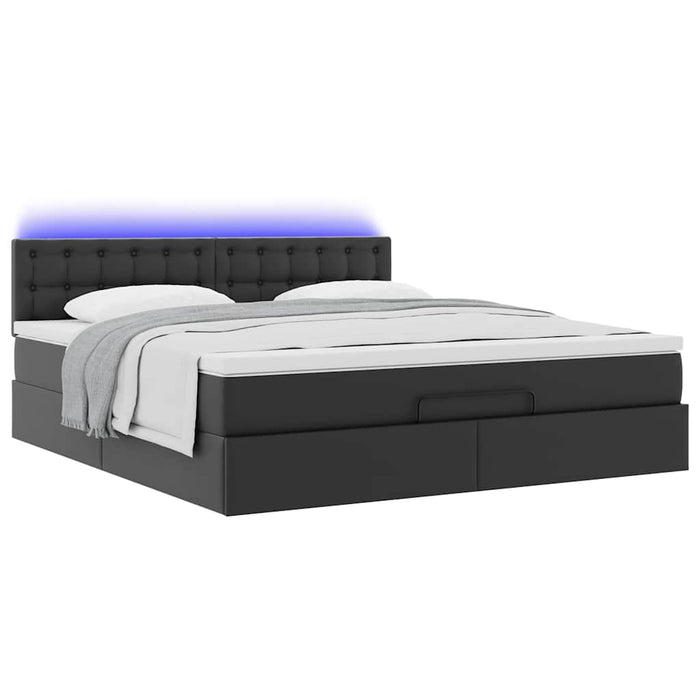 Pat otoman cu saltele și LEDs, negru 160x200cm, piele ecologică - WALTI WALTI