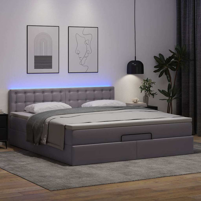 Pat otoman cu saltele și LEDs, gri, 160x200cm, piele ecologică - WALTI WALTI