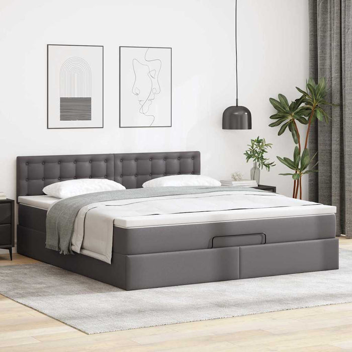 Pat otoman cu saltele și LEDs, gri, 160x200cm, piele ecologică - WALTI WALTI