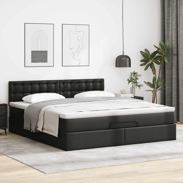 Pat otoman cu saltele și LEDs, negru 180x200cm, piele ecologică - WALTI WALTI