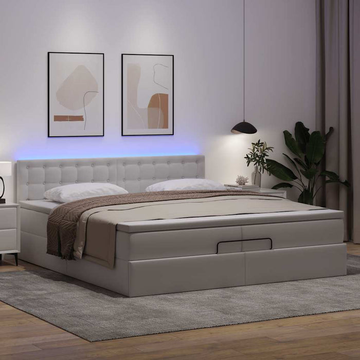Cadru pat otoman cu saltea alb pur 200x200cm piele artificială - WALTI WALTI