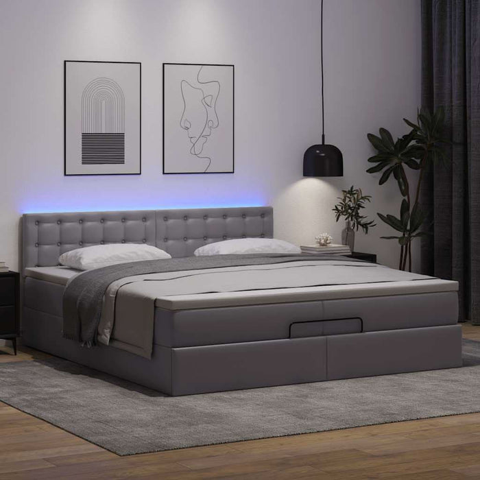 Cadru de pat otoman cu saltele Gri 200x200cm piele artificială WALTI