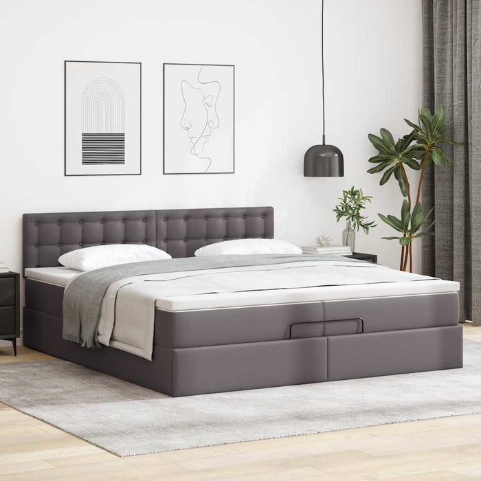Cadru de pat otoman cu saltele Gri 200x200cm piele artificială WALTI