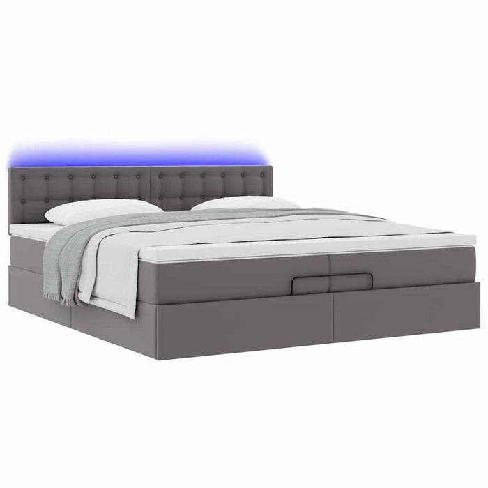 Cadru de pat otoman cu saltele Gri 200x200cm piele artificială WALTI