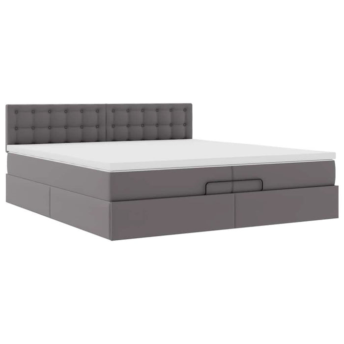 Cadru de pat otoman cu saltele Gri 200x200cm piele artificială WALTI