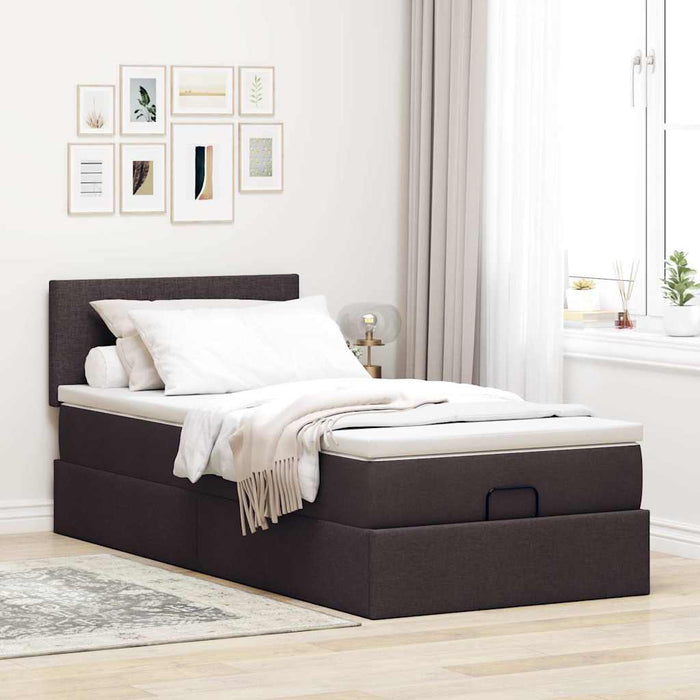Cadru de pat otoman cu saltea țesătură maro închis 90x190cm - WALTI WALTI