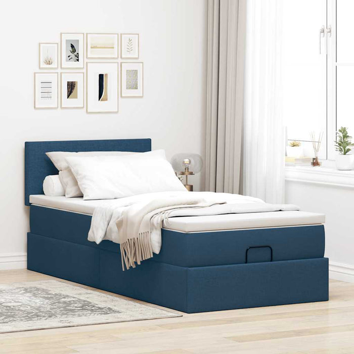 Pat otoman cu saltea și LED-uri, țesătură albastră 90x200 cm - WALTI WALTI