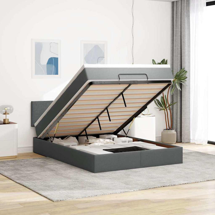 Pat otoman cu saltea și LED-uri țesătură gri închis 140x190 cm - WALTI WALTI