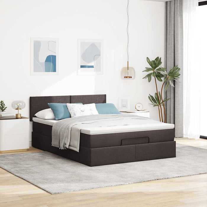 Pat otoman cu saltea și LED-uri țesătură maro închis 140x190 cm - WALTI WALTI