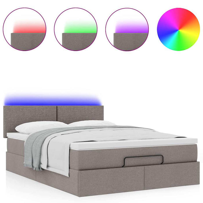 Pat otoman cu saltea și LED-uri Taupe 140x190 cm țesătură - WALTI WALTI