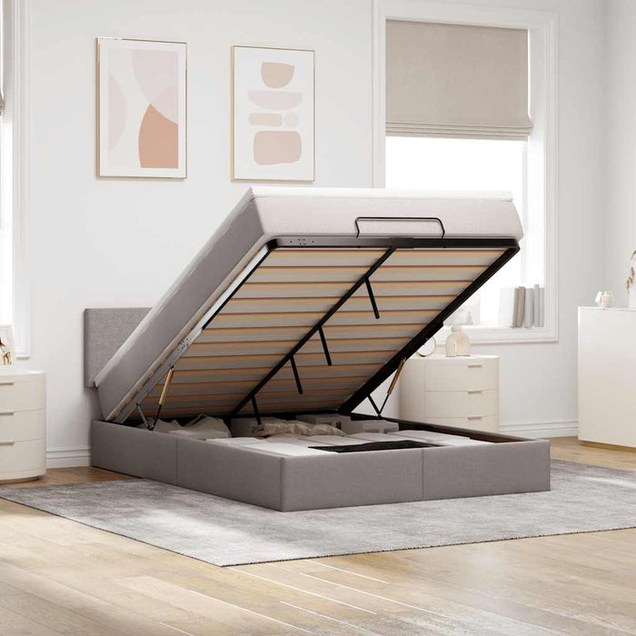 Pat otoman cu saltea și LED-uri Taupe 140x190 cm țesătură - WALTI WALTI