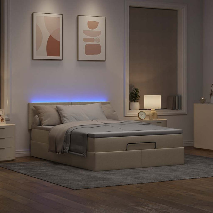 Pat otoman cu saltea și LED-uri crem 140x190 cm țesătură - WALTI WALTI