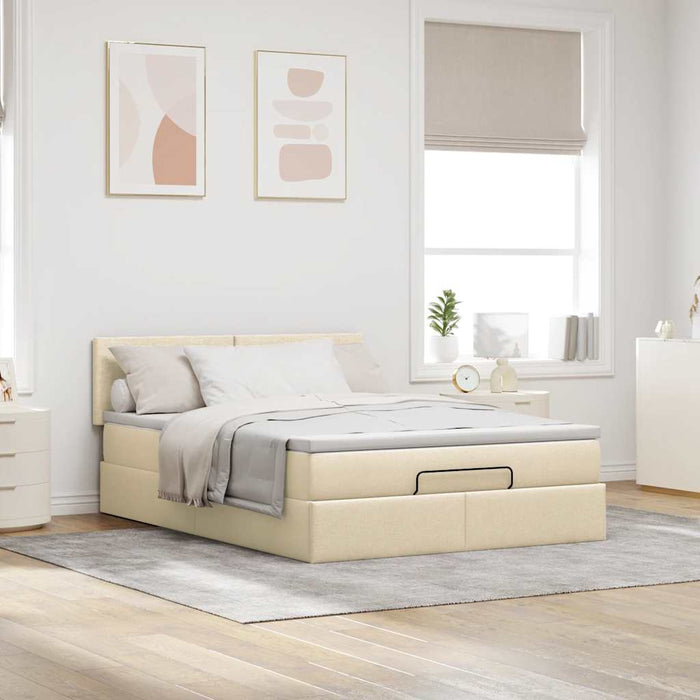 Pat otoman cu saltea și LED-uri crem 140x190 cm țesătură - WALTI WALTI