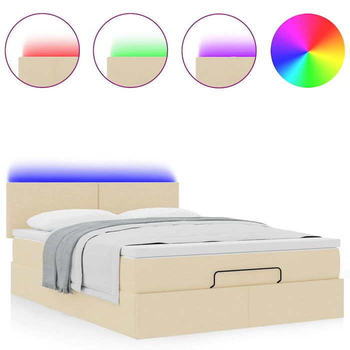 Pat otoman cu saltea și LED-uri crem 140x190 cm țesătură - WALTI WALTI