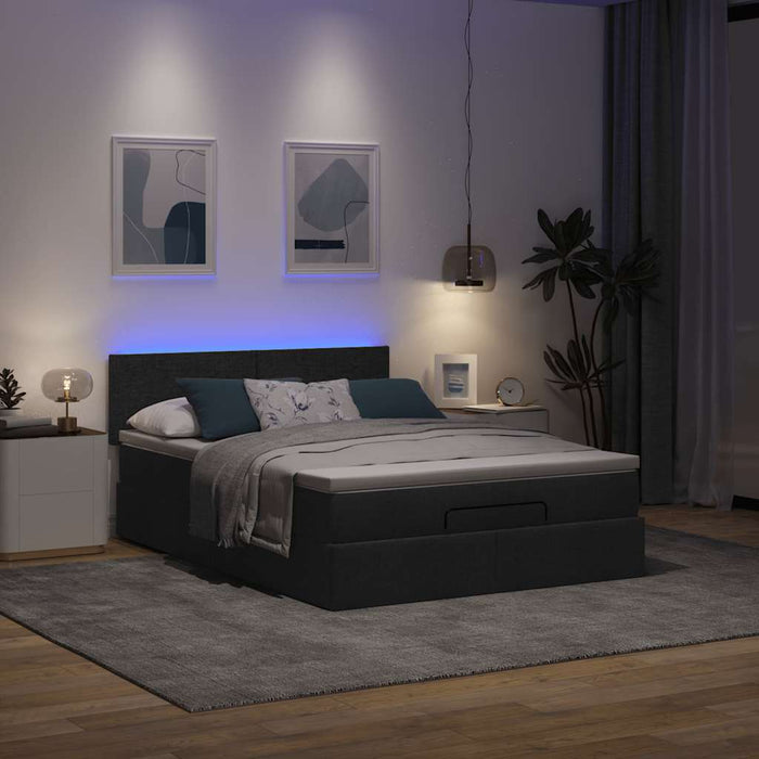 Pat otoman cu saltea și LED-uri negru 140x200 cm țesătură - WALTI WALTI