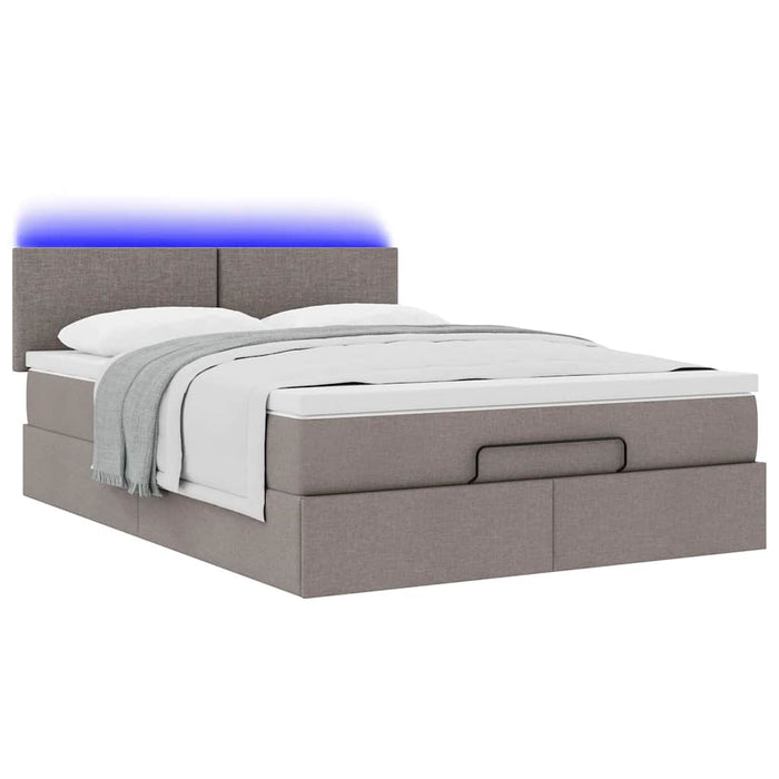 Pat otoman cu saltea și LED-uri Taupe 140x200 cm țesătură WALTI