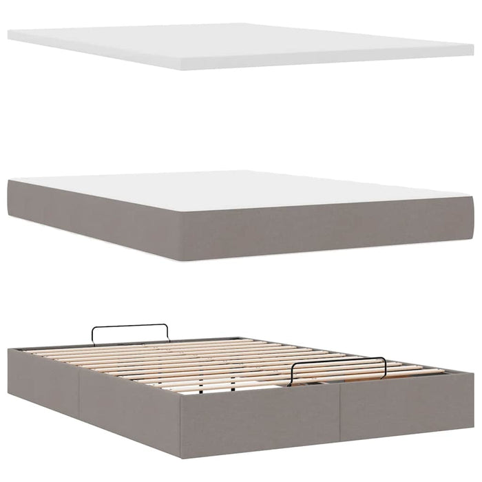 Pat otoman cu saltea și LED-uri Taupe 140x200 cm țesătură WALTI