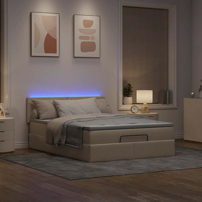 Pat otoman cu saltea și LED-uri crem 140x200 cm țesătură - WALTI WALTI