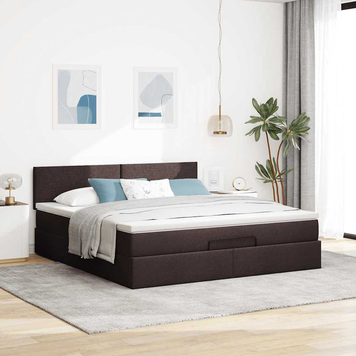 Cadru de pat otoman cu saltea țesătură maro închis 160x200cm WALTI