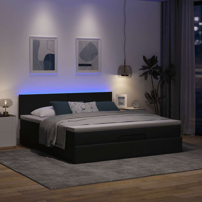 Pat otoman cu saltea și LED-uri, gri închis, 180x200cm, textil - WALTI WALTI