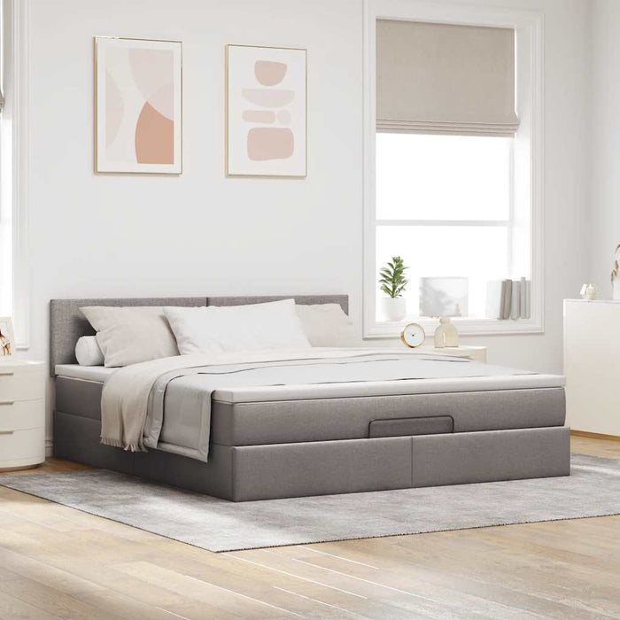 Pat otoman cu saltea și LED-uri, gri taupe, 180x200cm, textil - WALTI WALTI