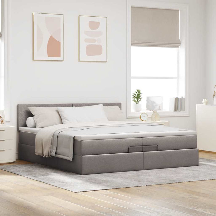 Cadru de pat otoman cu saltele Taupe 200x200cm țesătură WALTI