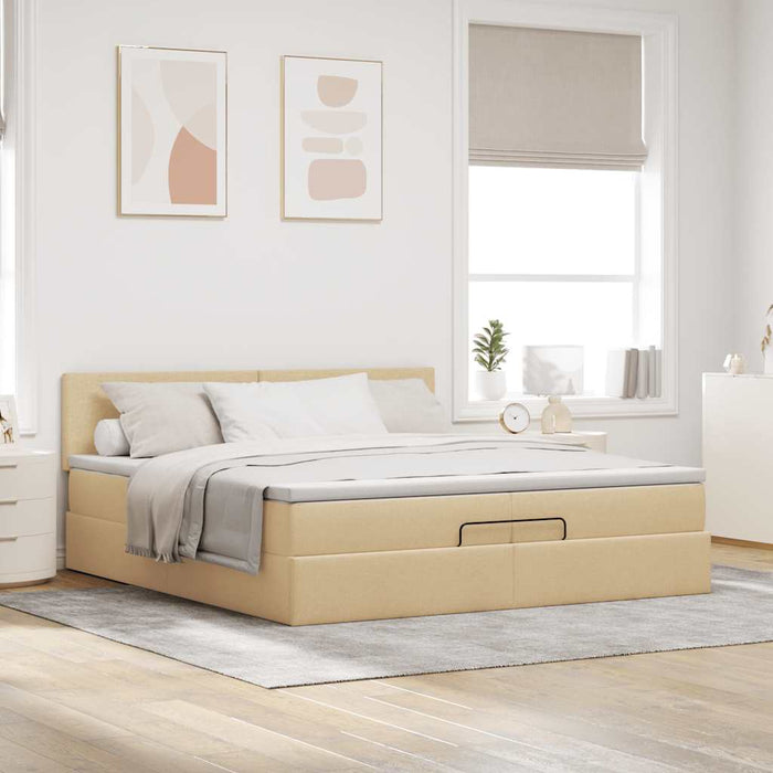 Cadru de pat otoman cu saltele crem 200x200cm stofa - WALTI WALTI