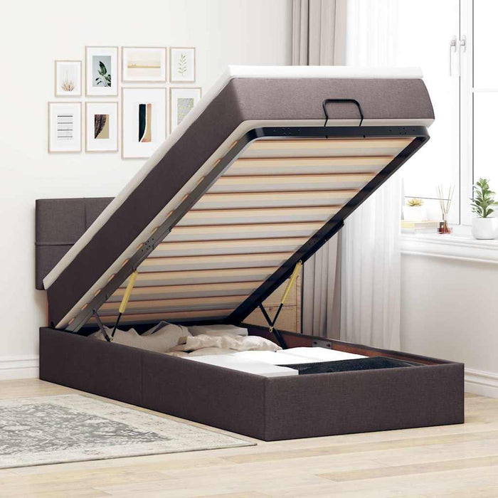 Cadru de pat otoman cu saltea țesătură maro închis 90x190cm - WALTI WALTI