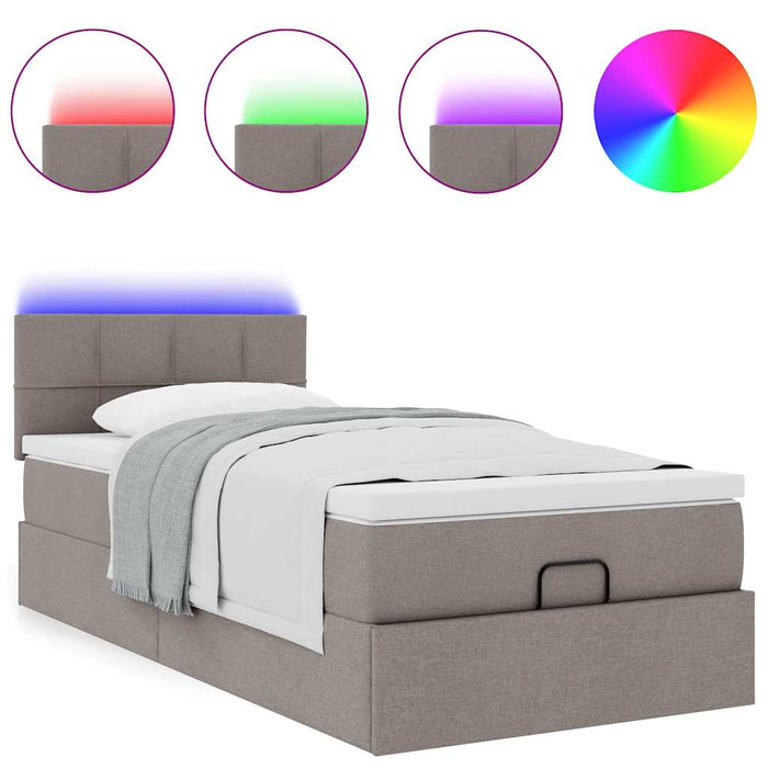 Pat otoman cu saltea și LED-uri, gri taupe, 90x200 cm, textil - WALTI WALTI