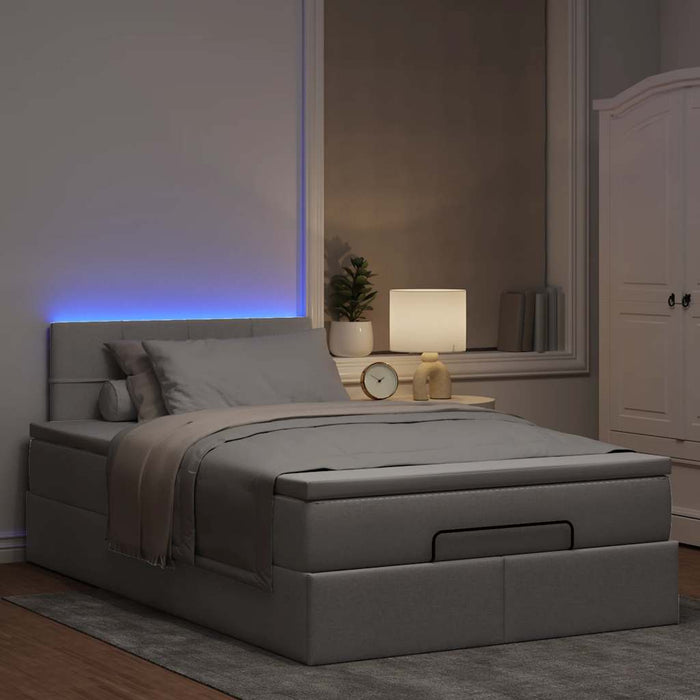 Pat otoman cu saltea și LED-uri, gri taupe, 120x190cm, textil WALTI
