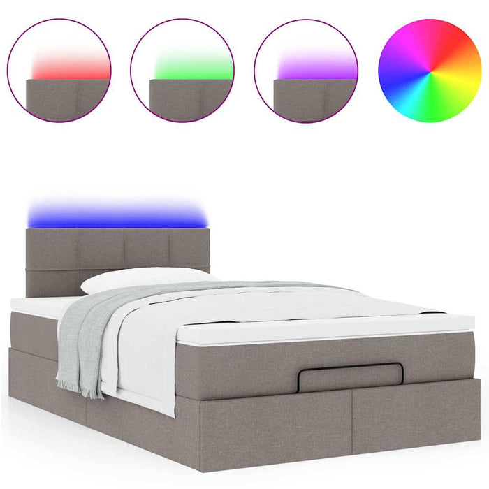 Pat otoman cu saltea și LED-uri, gri taupe, 120x190cm, textil WALTI