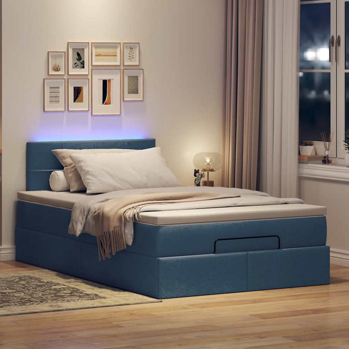Pat otoman cu saltea și LED-uri, albastru, 120x190cm, textil - WALTI WALTI