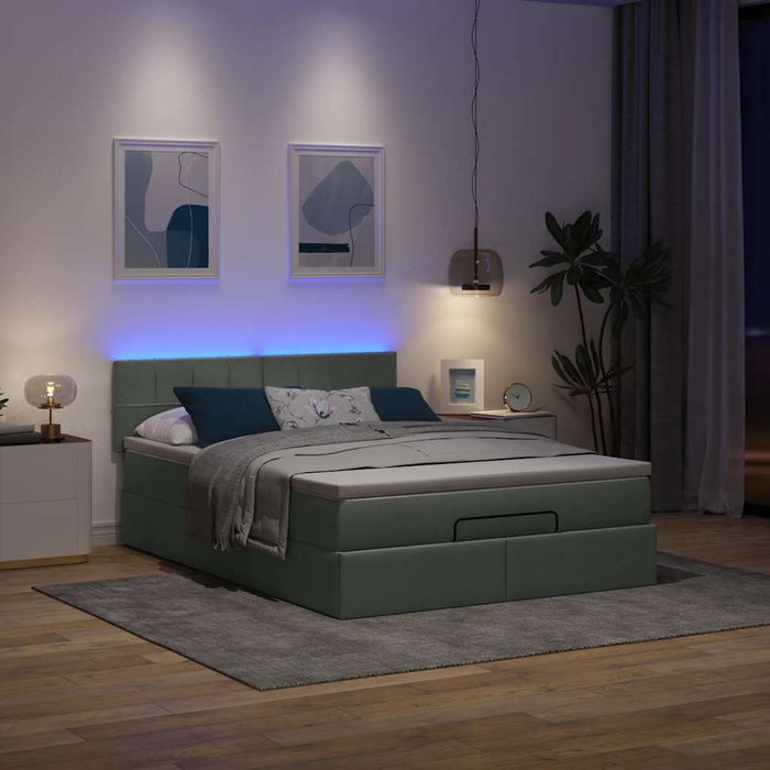 Pat otoman cu saltea și LED-uri țesătură gri închis 140x190 cm - WALTI WALTI