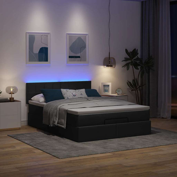 Pat otoman cu saltea și LED-uri negru 140x190 cm țesătură - WALTI WALTI