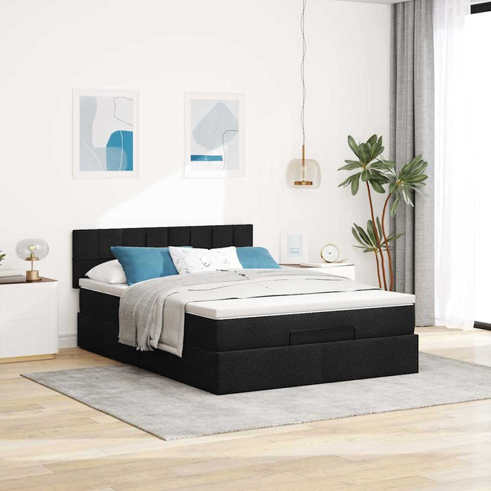Pat otoman cu saltea și LED-uri negru 140x190 cm țesătură - WALTI WALTI