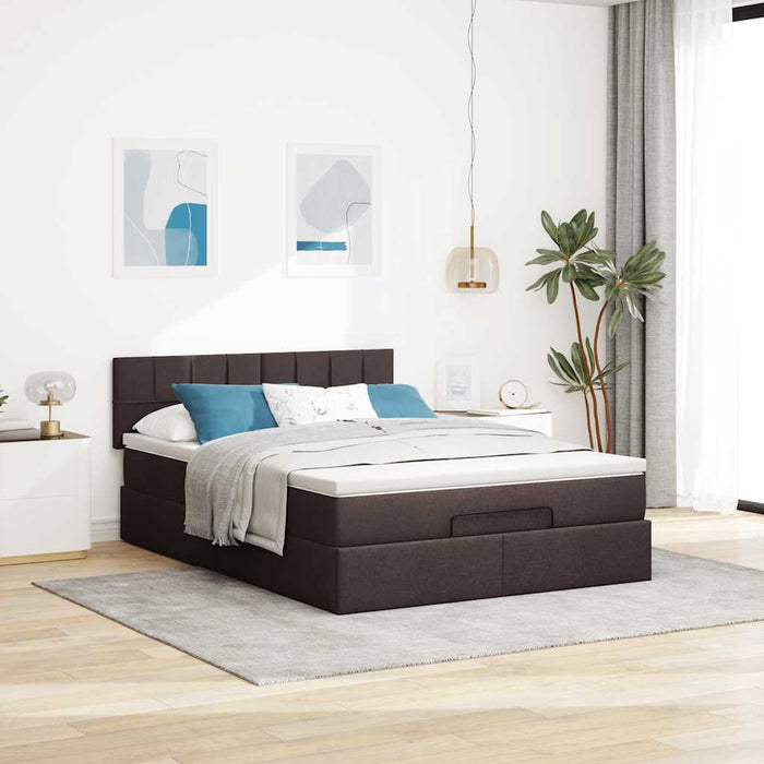Pat otoman cu saltea și LED-uri țesătură maro închis 140x190 cm - WALTI WALTI